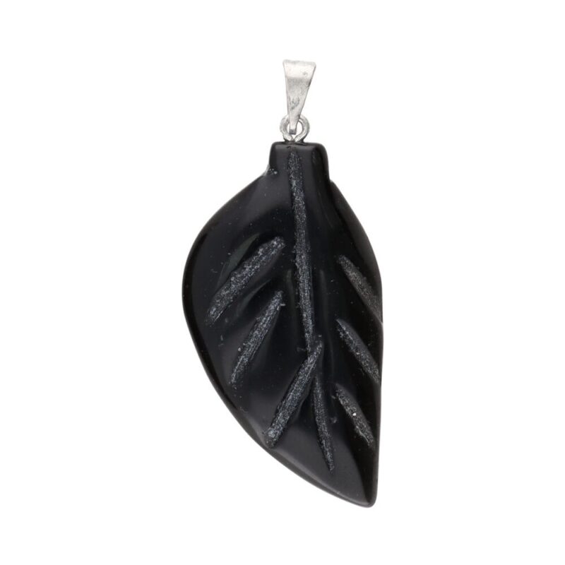 Μενταγιόν Μαύρος Οψιδιανός Φύλλο – Black Obsidian Leave