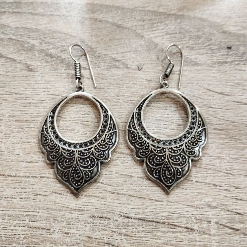 Σκουλαρίκια Επάργυρα Καρδιά Boho Style 5εκ