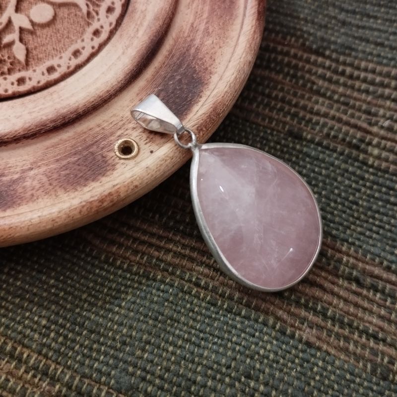 Μενταγιόν Ροζ Χαλαζίας – Rose Quartz Silver Plated Drop